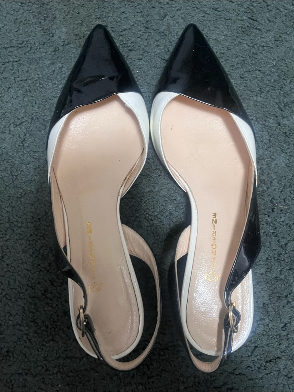 Tangerine Black and White Pointed Toe Slingback Flats